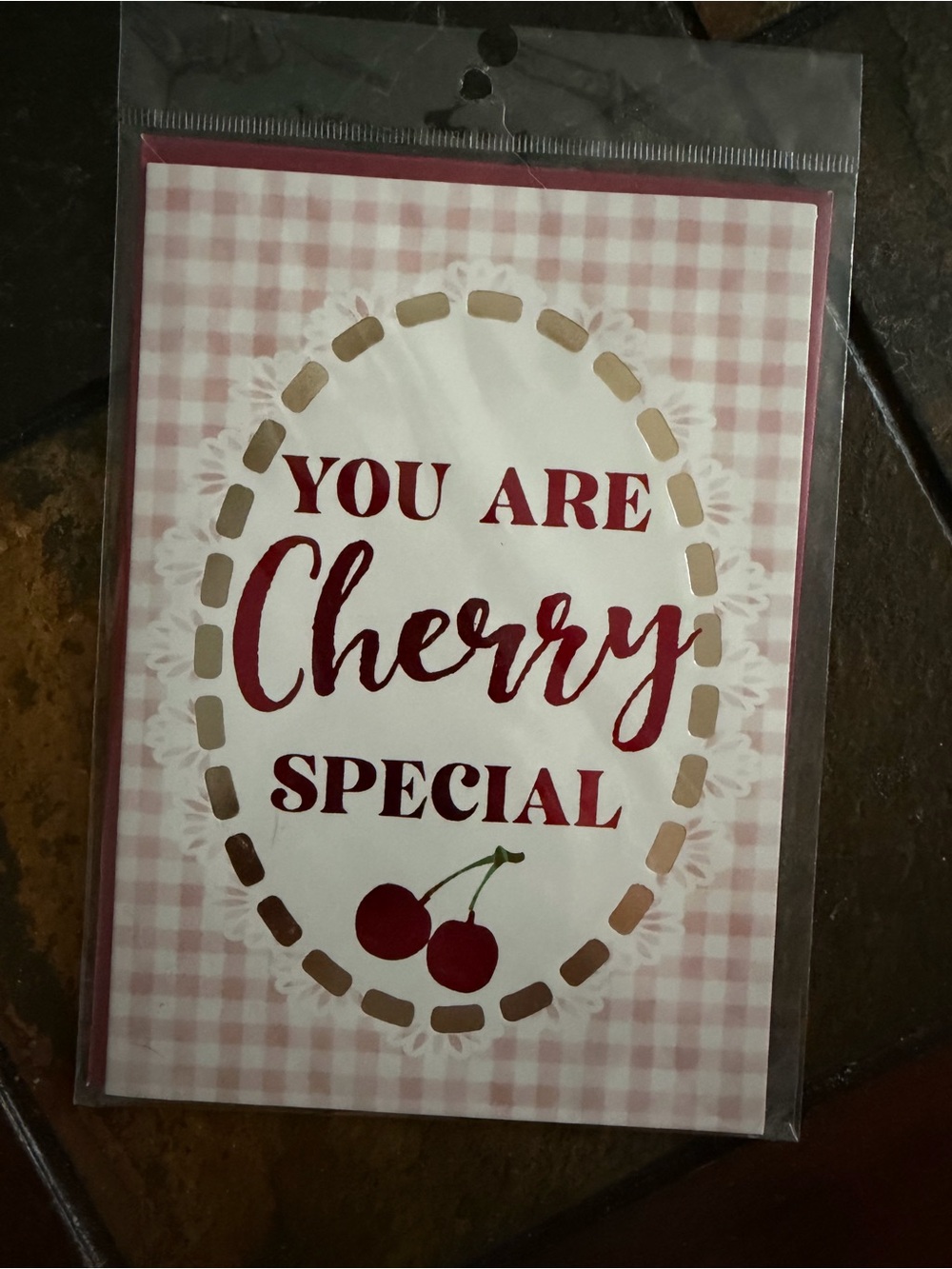 You Are Cherry Special – Pink Gingham Decorative Greeting Card.